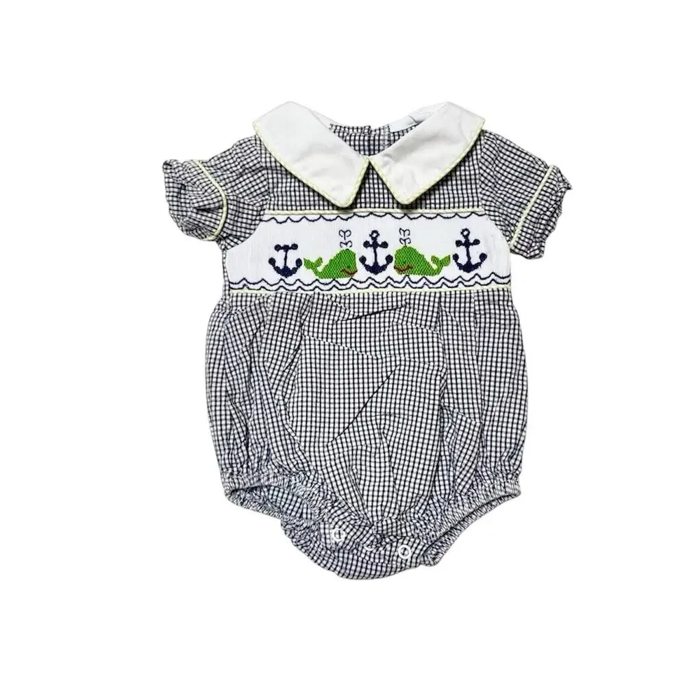 Shrimp & Grits Smocked Nautical Whale Bubble Romper Size 3m